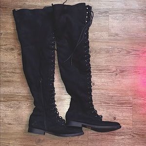 Black Laced Suede Boots